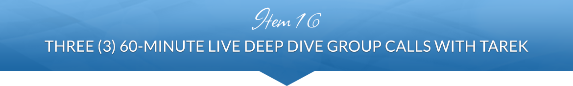 Item 16: Three (3) 60-Minute Live Deep Dive Group Calls with Tarek